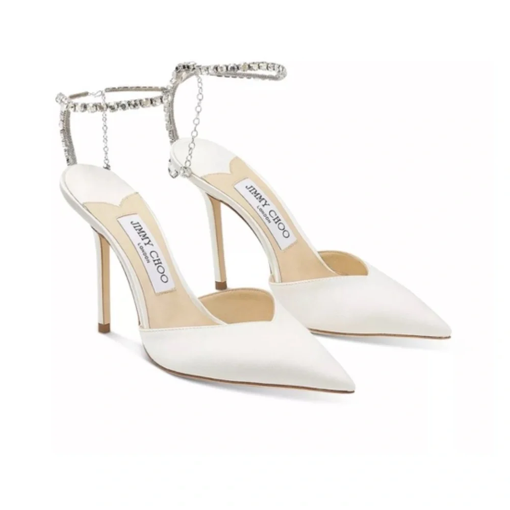 Jimmy Choo White Heels with Silver Ankle Strap - Picture 1 of 6